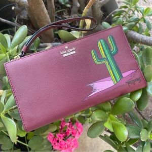 Kate Spade Burgundy Leather Wallet with Desert Cactus Art